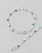 VOJ Set of 2 Stone Studded Mutli Color Flower Shaped Anklet | Grocsy