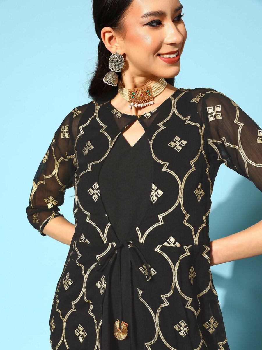 Ahalyaa Women's Olive Printed Jacket Style Dress | Grocsy
