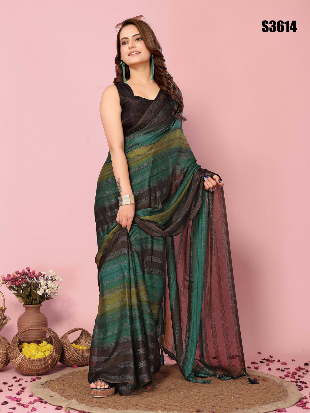 Attractive These Party Wear Ready To Wear Saree - Green | Grocsy