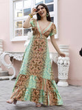Sea Green Rayon Foil Printed Long Dress - Michan | Grocsy