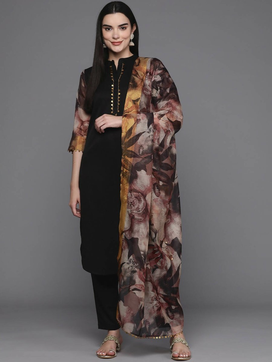 Ahalyaa Women Regular Sequinned Kurta with Trousers & With Dupatta - Black Color | Grocsy