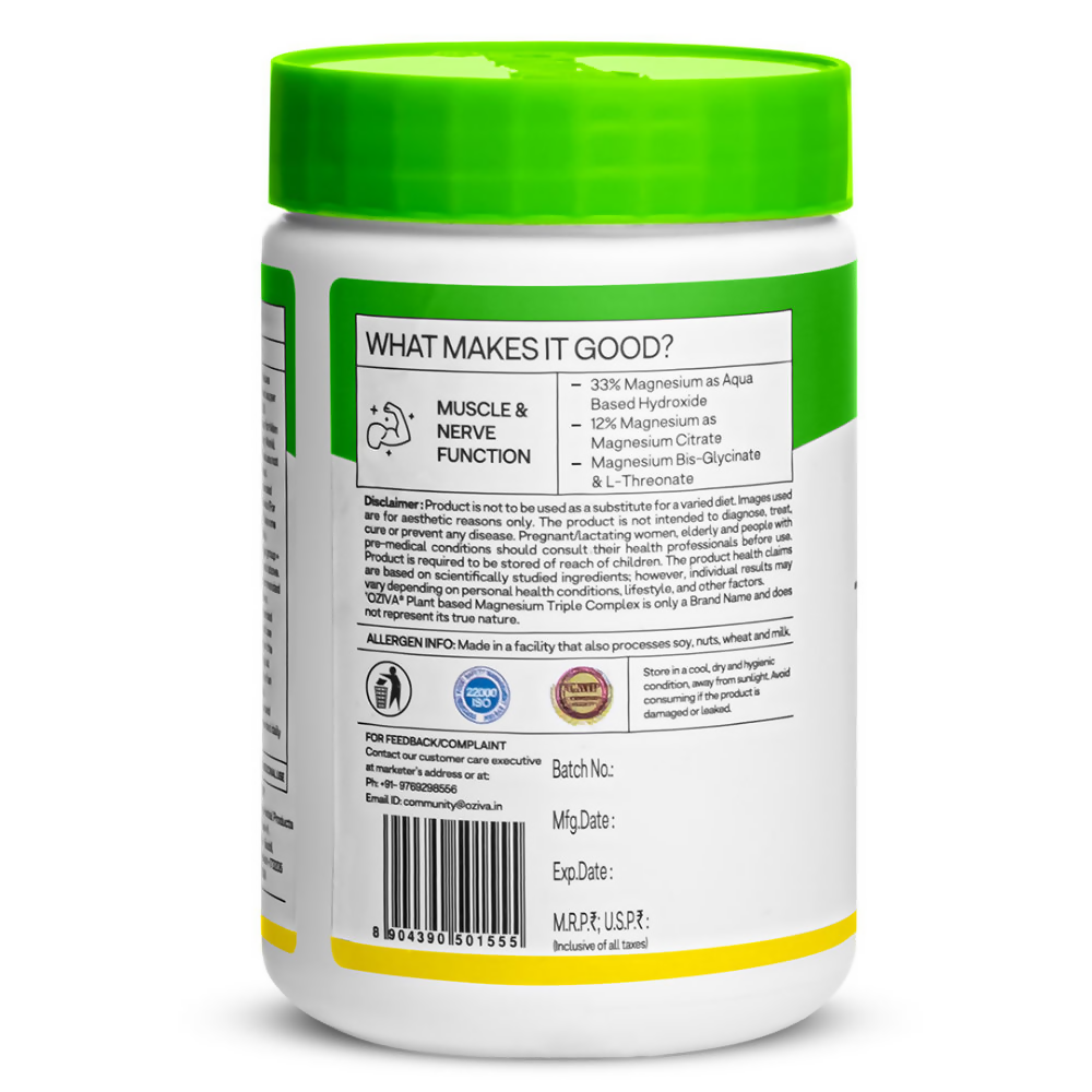 Oziva Plant Based Magnesium Triple Complex Tablets | Grocsy