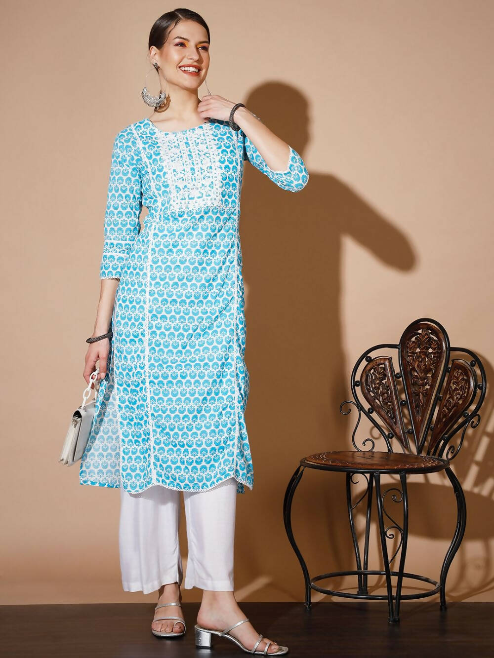 Myshka Women Blue Printed Kurtas | Grocsy
