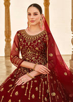 Heavy Stone Embroidered Maroon Designer Anarkali Suit - Emponline | Grocsy