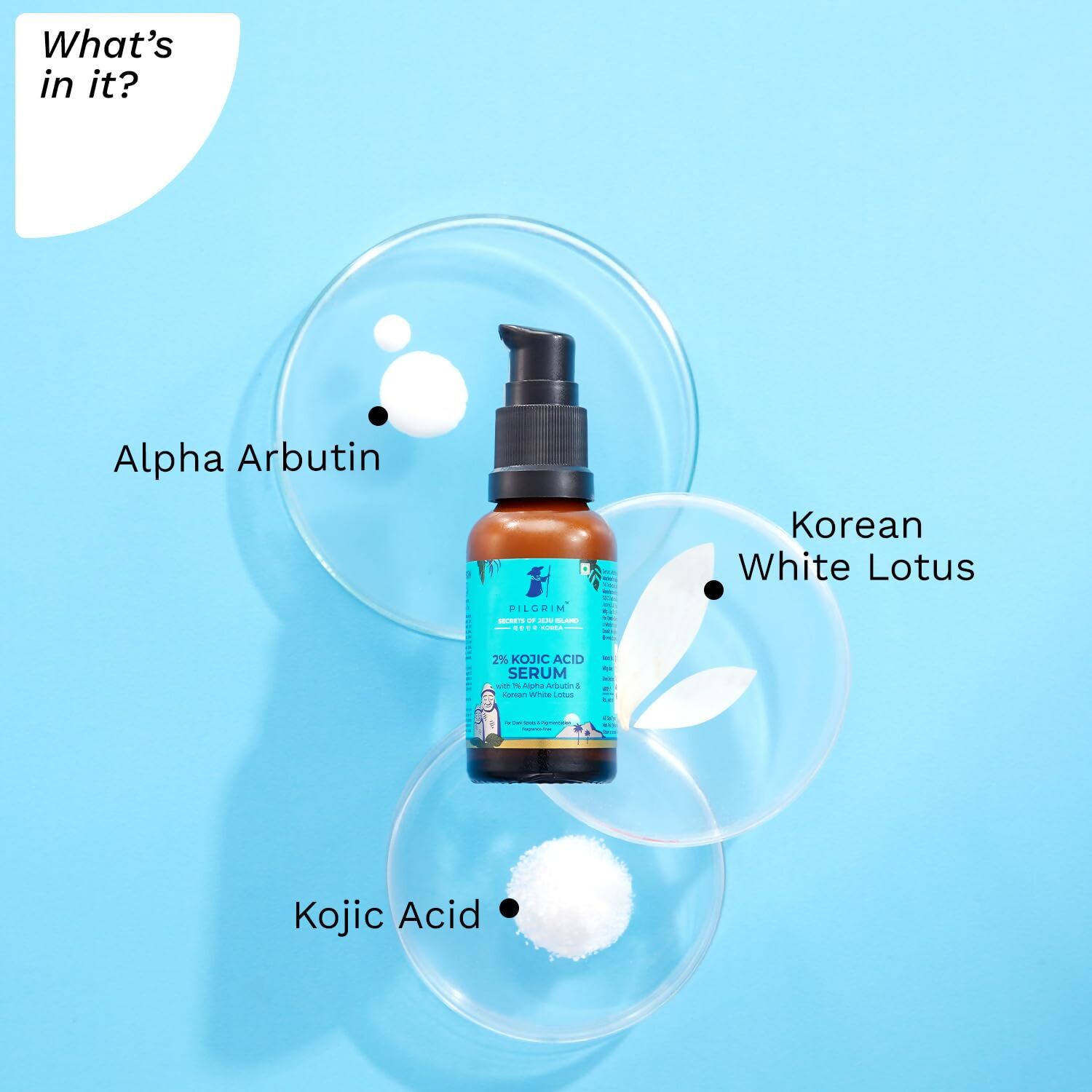 Pilgrim 2% Kojic Acid Serum Arbutin & Korean White Lotus For Acne & Darks spots | Grocsy