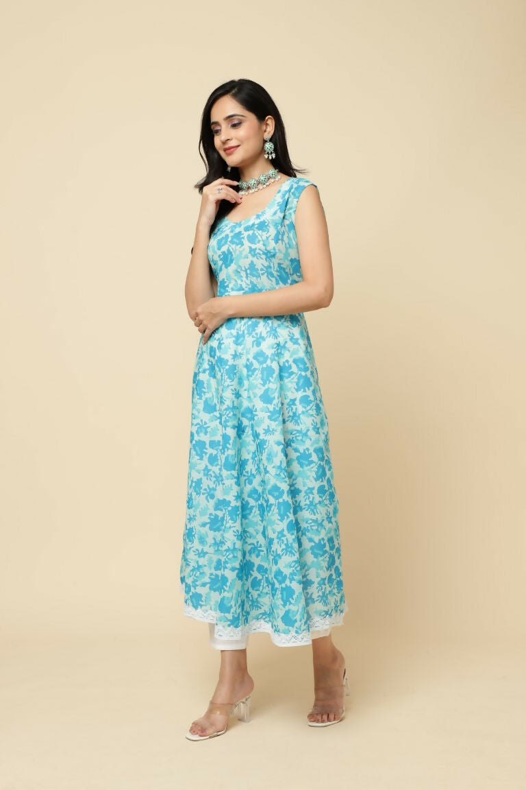 Designer Stylish Skyblue Cotton Blend Stitched Suit With Dupatta - Tanisha | Grocsy
