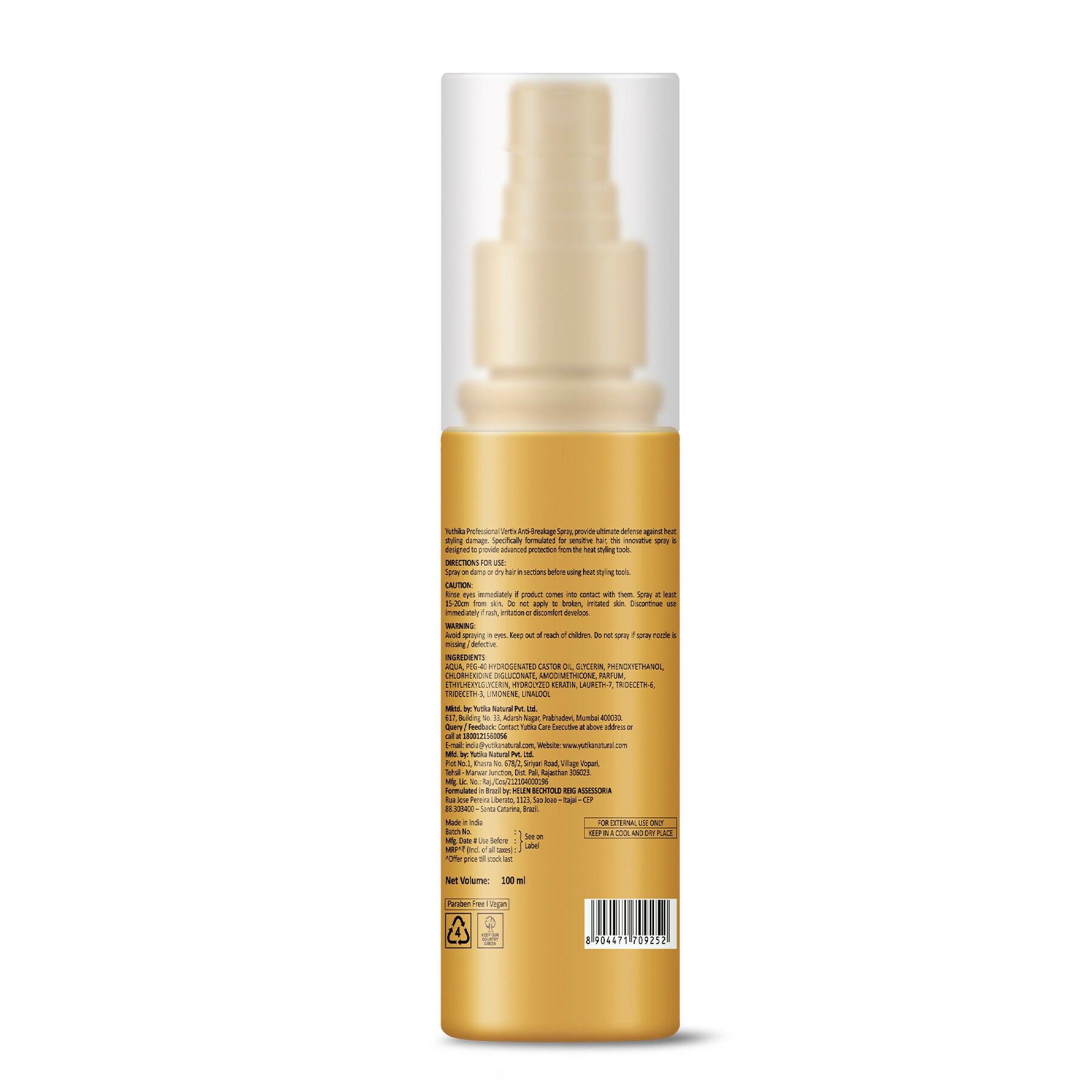 Yuthika Professional Vertix Hydrolyzed Keratin Anti Breakage Hair Spray | Grocsy