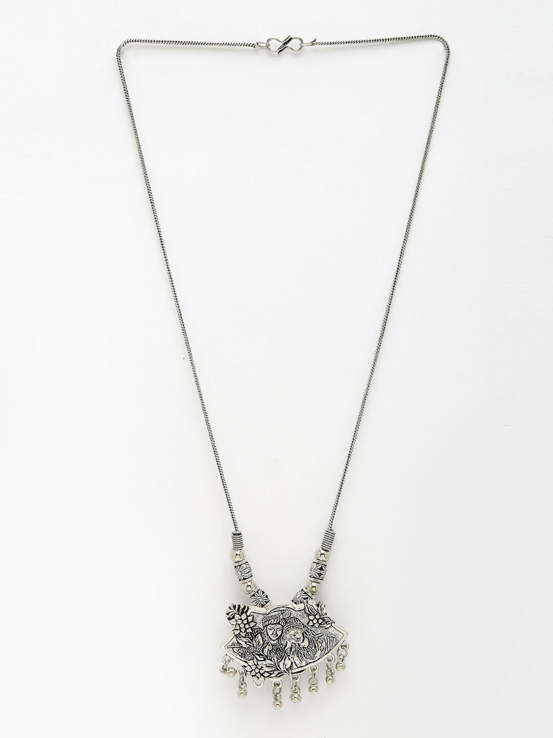 NVR Women's Silver-Toned Radha Krishna Pendant with Chain | Grocsy