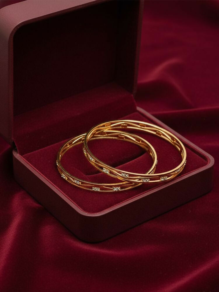 NVR Women Set of 2 Gold Plated CZ Stone Bangle | Grocsy