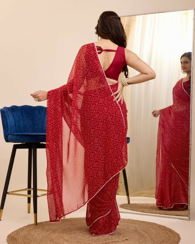 Maroon Georgette Designer Printed Ready To Wear Saree - Ibiza | Grocsy