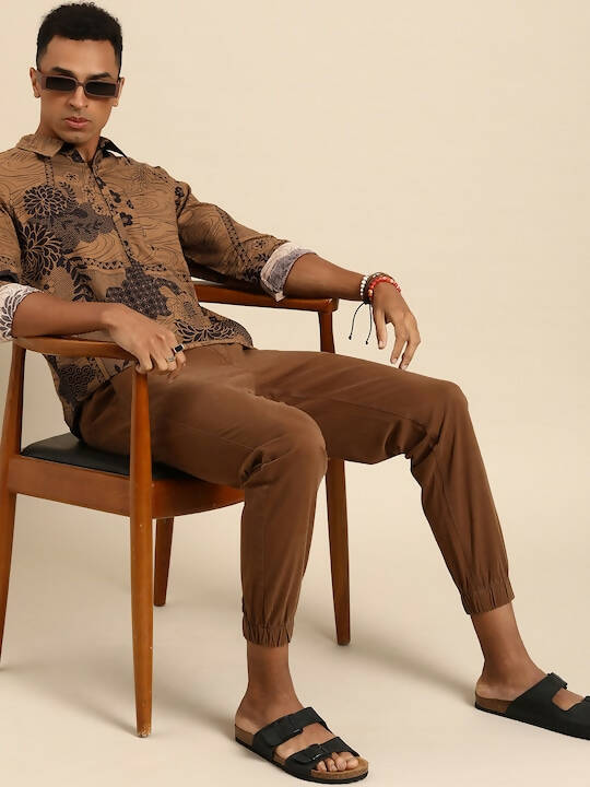 Brown Men Pure Cotton Relaxed Floral Opaque Printed Casual Shirt - Mahotsav | Grocsy