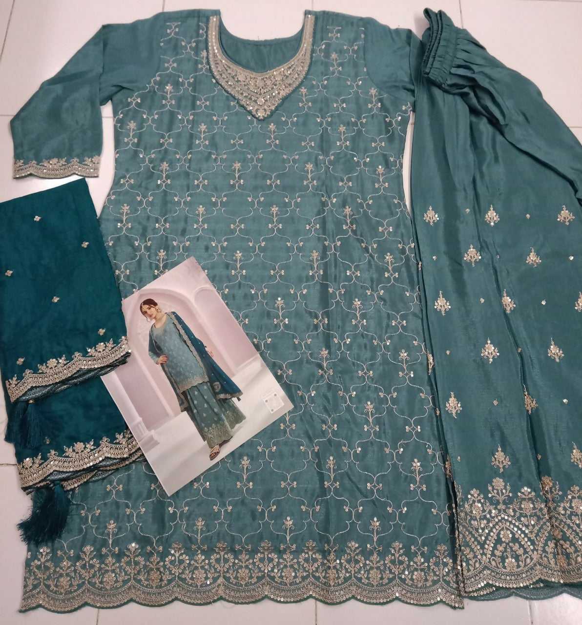Vastranavya Exquisite Turquoise Heavy Chinon with Embroidered & Sequins Work Salwar Suits | Grocsy