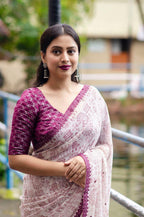 Purple Pure Georgette Warli Saree with Unstitched Blouse - A2M | Grocsy