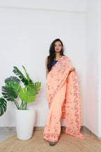 Vamsee Era Peach Georgette Saree | Grocsy