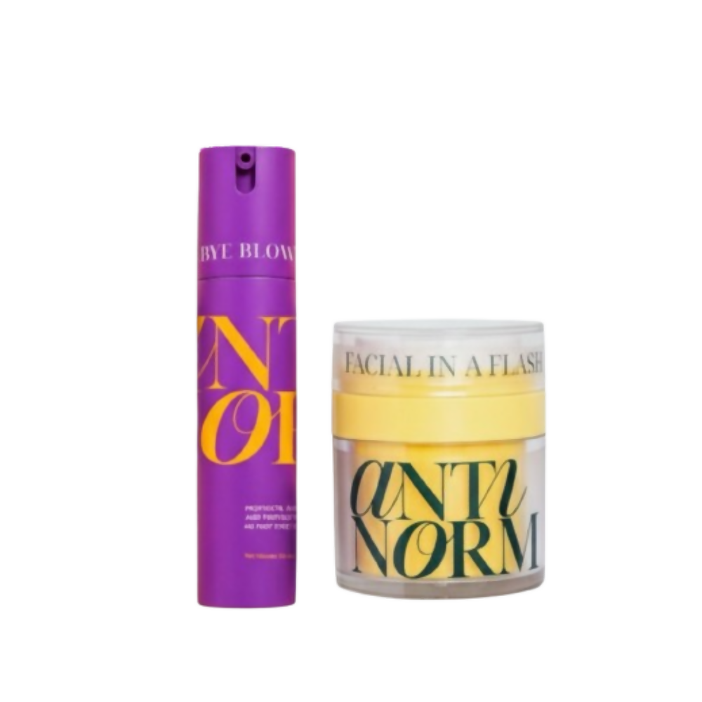 Antinorm Bye Bye Blow Dry Hair Serum and Facial In A Flash Enzyme Scrub Combo | Grocsy