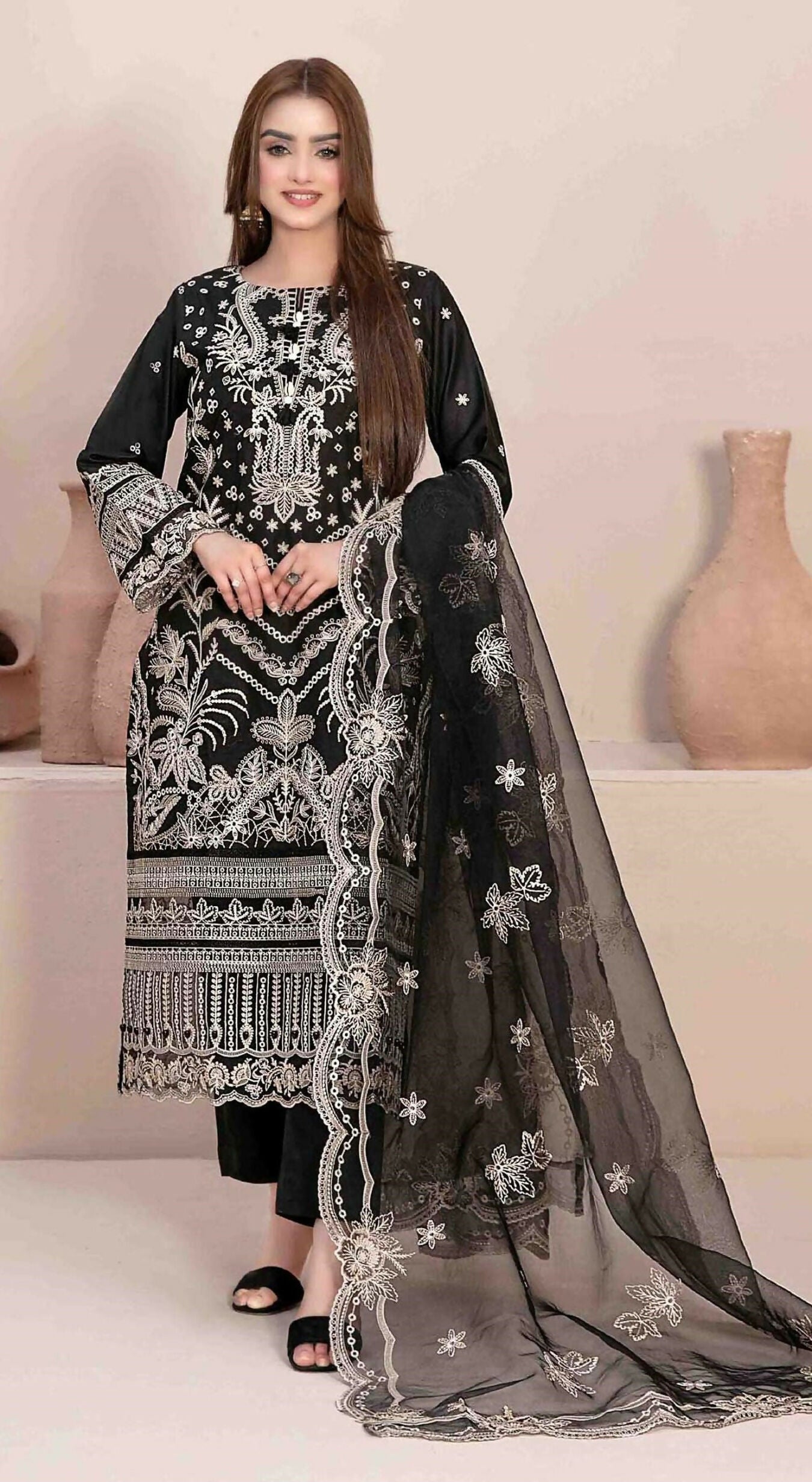 Anaita Black Faux Georgette Stitched Suit with Embroidery Work | Grocsy