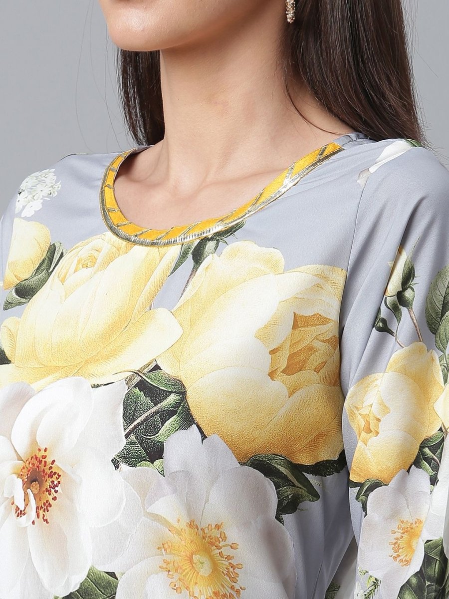 Ahalyaa Rayon Grey Digital Print Kurta With Dupatta Set | Grocsy