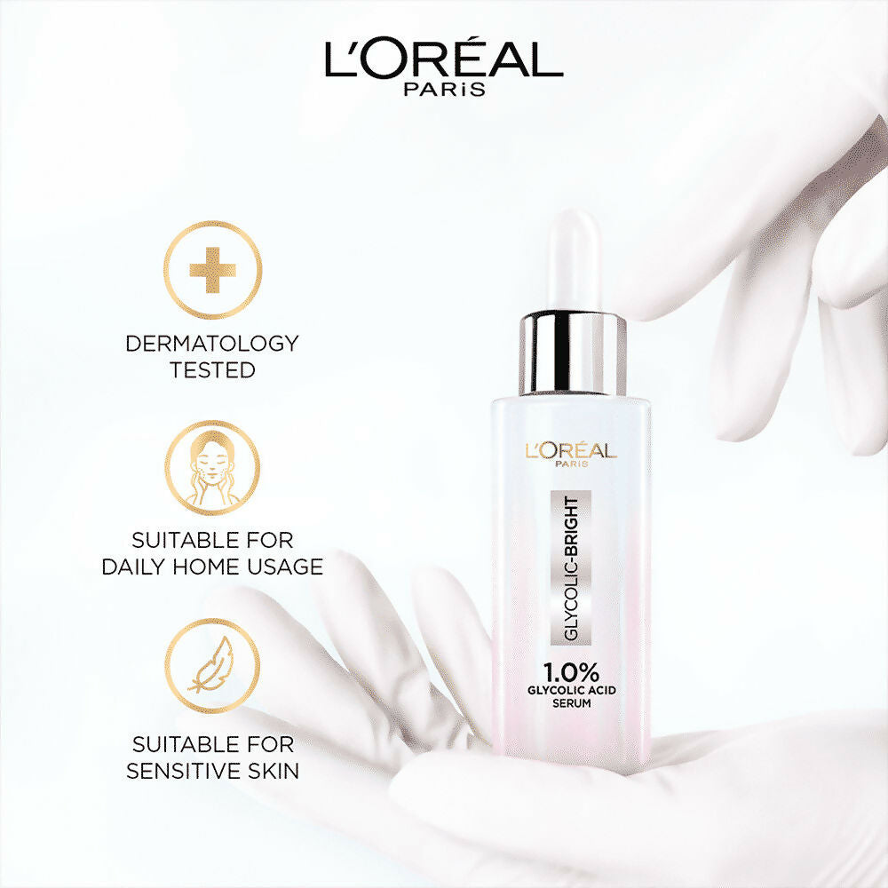 L'Oreal Paris Glycolic Acid Glowing And Protecting CSMS (Cleanser, Serum, Moisturizer, Sunscreen) Regime Kit | Grocsy