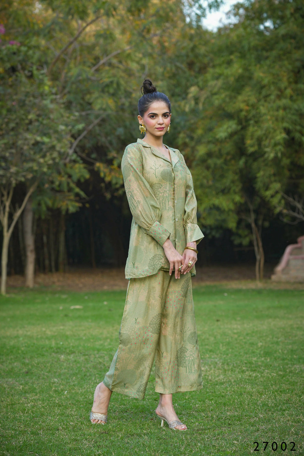 Women's Casual Fashionable Mahendi Mull Cotton co-ord set - Anya | Grocsy