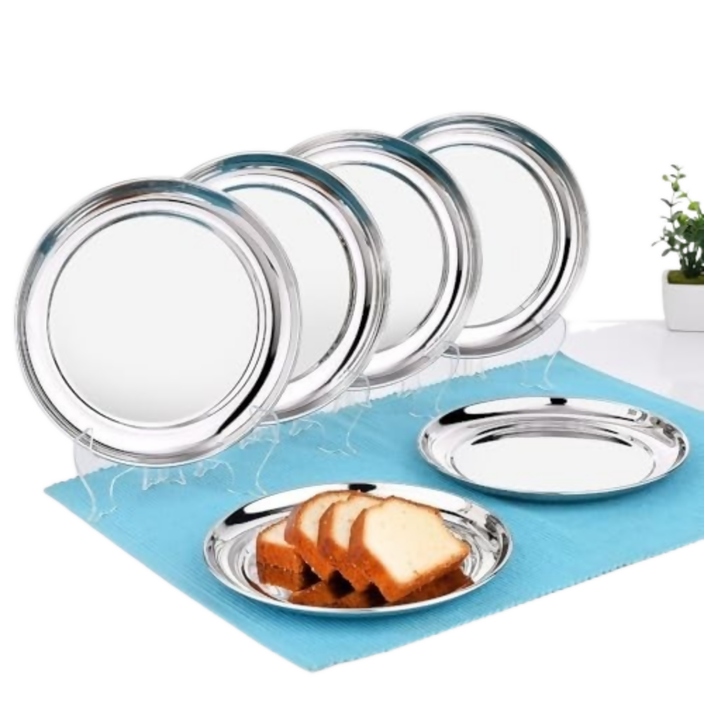Vinod Stainless Steel Rajbhog Plate, Lunch & Dinner Plate - 28.5 cm | Grocsy