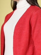 Women Red Acrylic Solid Cardigan - Wool Trees | Grocsy
