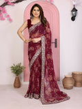 Ai Fashion Wine Georgette Rajwadi Bandhani Print Party Wear Saree | Grocsy
