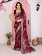 Ai Fashion Wine Georgette Rajwadi Bandhani Print Party Wear Saree | Grocsy