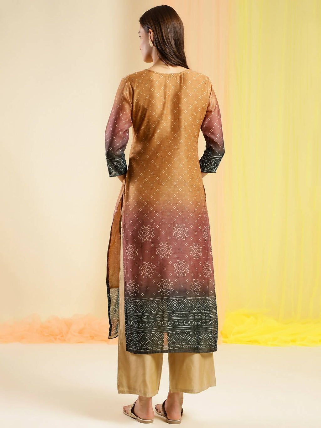 Orange Chinon Digital Printed With Hand Work Kurta - Himanshi | Grocsy