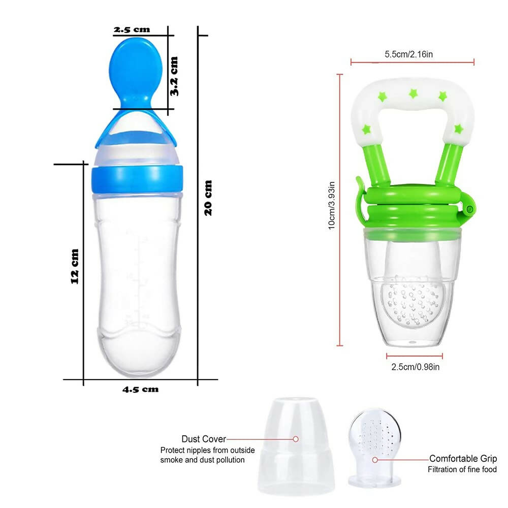 Goodmunchkins Silicone Spoon Food Feeder & Fruit Feeder for Toddlers Food Grade Silicone Bottle 90ml-Blue | Grocsy