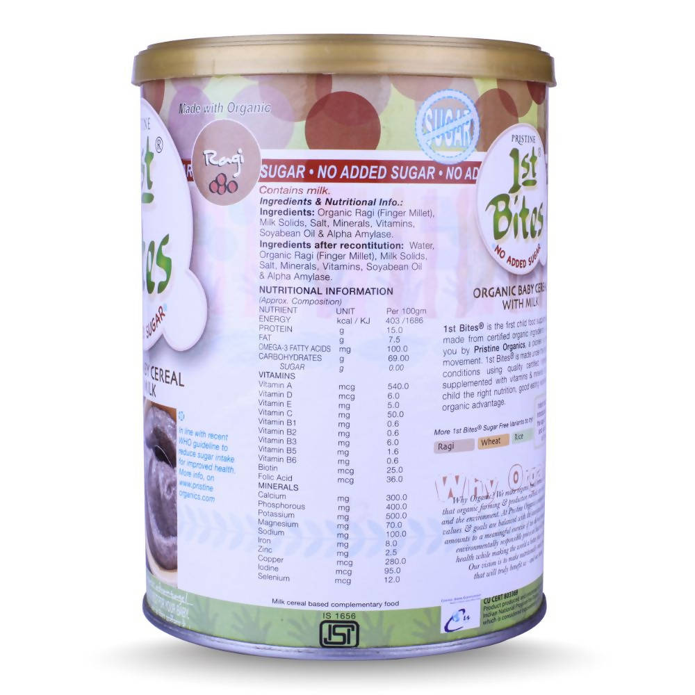 Pristine 1st Bites Organic Ragi Baby Cereal Stage-1 Tin | Grocsy