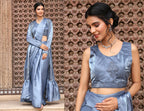 Sky Blue Tom Silk Plain Ready To Wear Saree With Stitched Blouse - Satiksha | Grocsy