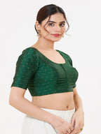 Joban Fashion 2T Bottle-Green Taffeta Silk Elbow Sleeveless Front Open Blouse | Grocsy