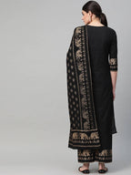 Yufta Women Black & Golden Solid Kurta with Palazzo & Dupatta | Grocsy