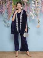 Joban Fashion Navy Blue Velvet Cape Set | Grocsy
