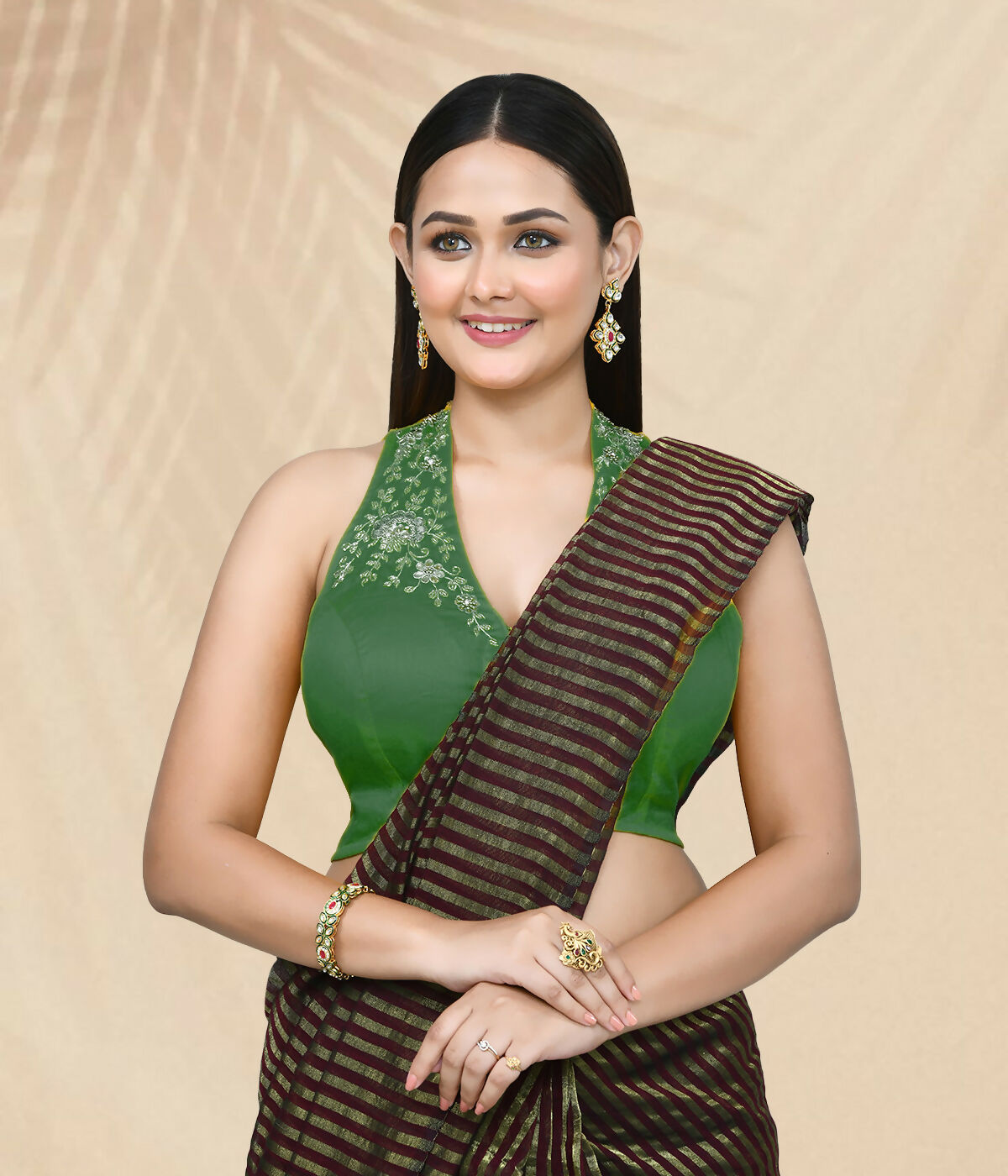 Joban Fashion Women's Green Embroidered Stitched Blouse | Grocsy