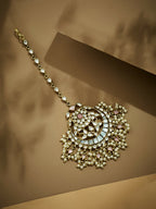 Nuyug 22K Gold-Plated Pearls & Pink Kundan Studded Statement Maang Tikka Head Jewellery | Grocsy