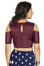 Aastha Fashion Women's Wine Art Silk Cold Shoulder Sleeve Readymade Blouse | Grocsy