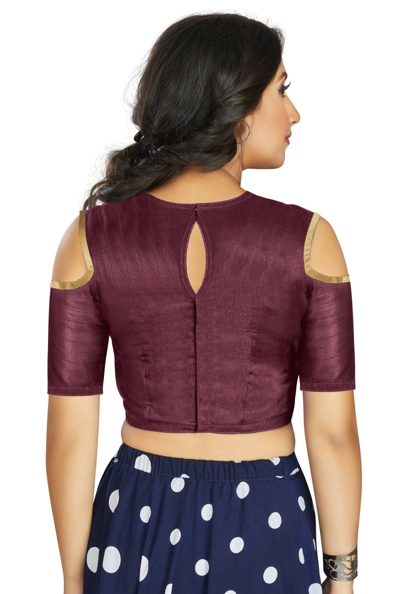Aastha Fashion Women's Wine Art Silk Cold Shoulder Sleeve Readymade Blouse | Grocsy