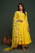 Aayaa Viscose Organza Dyeable Hand Painted Suit - Lemon Yellow | Grocsy