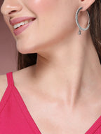 NVR Women's Silver-Toned AD-Studded Handcrafted Circular Hoop Earrings | Grocsy