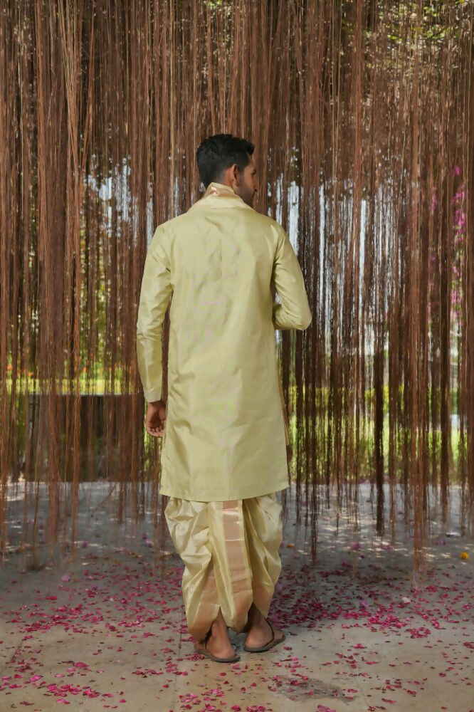 Olive Kanjivaram Machien Embroidered Pattu Set by Hilo Design | Grocsy