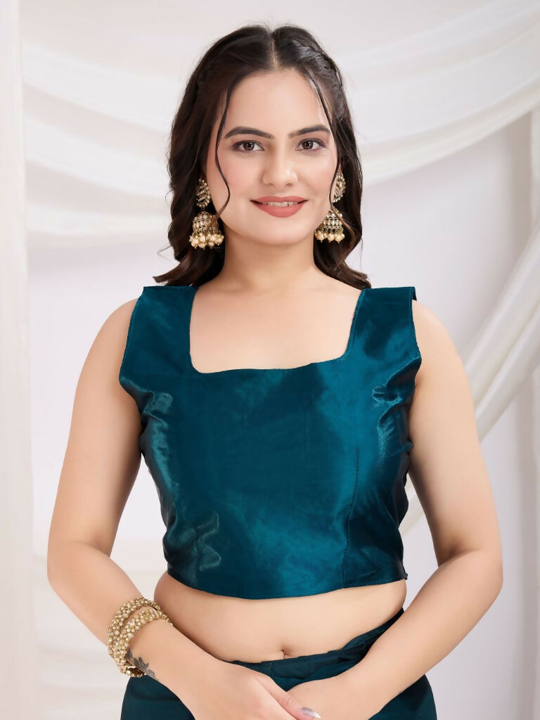 Teal Blue Rangoli Silk Diamond Work Ready To Wear Saree - Tamana | Grocsy