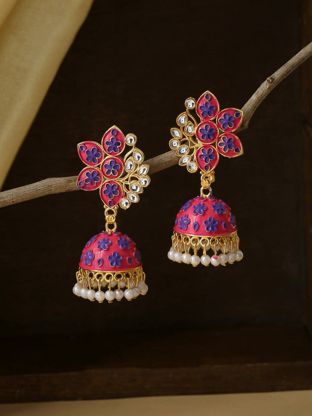NVR Women Pink Dome Shaped Jhumka Earrings | Grocsy