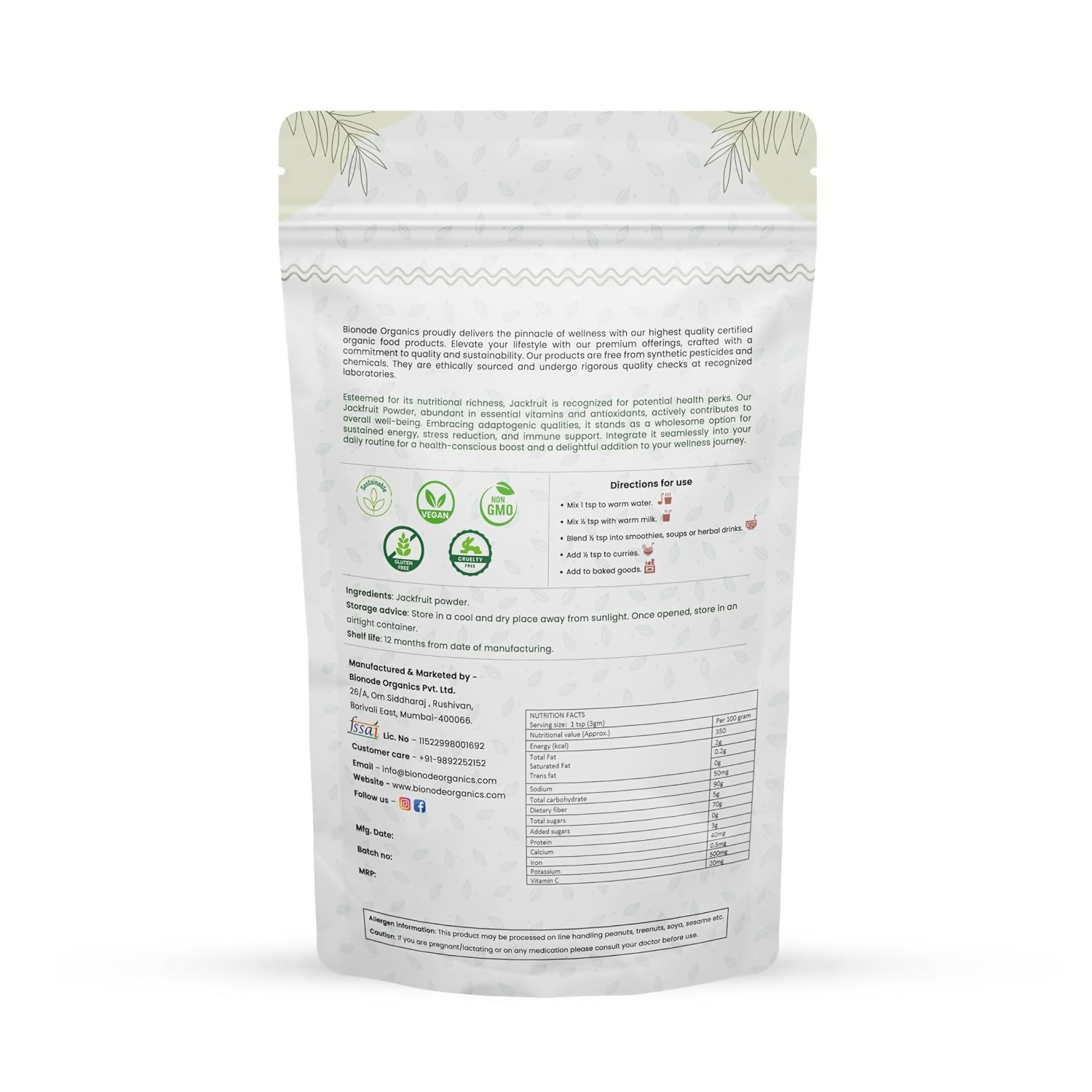 Bionode Organics Jackfruit Powder Gluten Free Pure Anti Pimple Powder | Grocsy