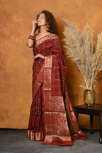 Very Much Indian Modal Silk Ajrakh Handblock Printed Natural Dyes With Designer Border Saree - Red | Grocsy
