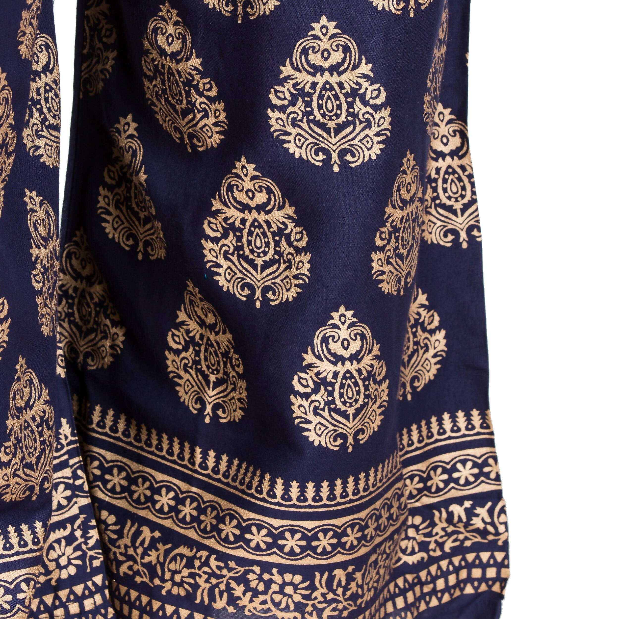 PAVONINE Navy Blue Color Golden Printed Rayon Fabric Sharara For Women & Girls | Grocsy