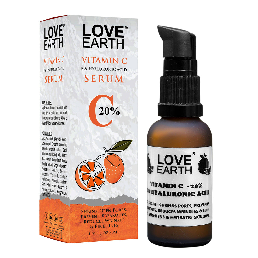 Love Earth Vitamin C 20%, E & Hydraulic Acid – Face Serum | Grocsy