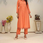 Jyoti Fashion Women's Orange Rinkal Cotton Plain with Side Pocket Kurtis & Sets | Grocsy