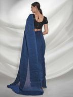 Teal Georgette Solid Texture Saree With Unstitched Blouse Piece - Rajal | Grocsy