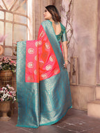 Joban Fashion Pink Banarasi Soft Silk Woven Saree | Grocsy